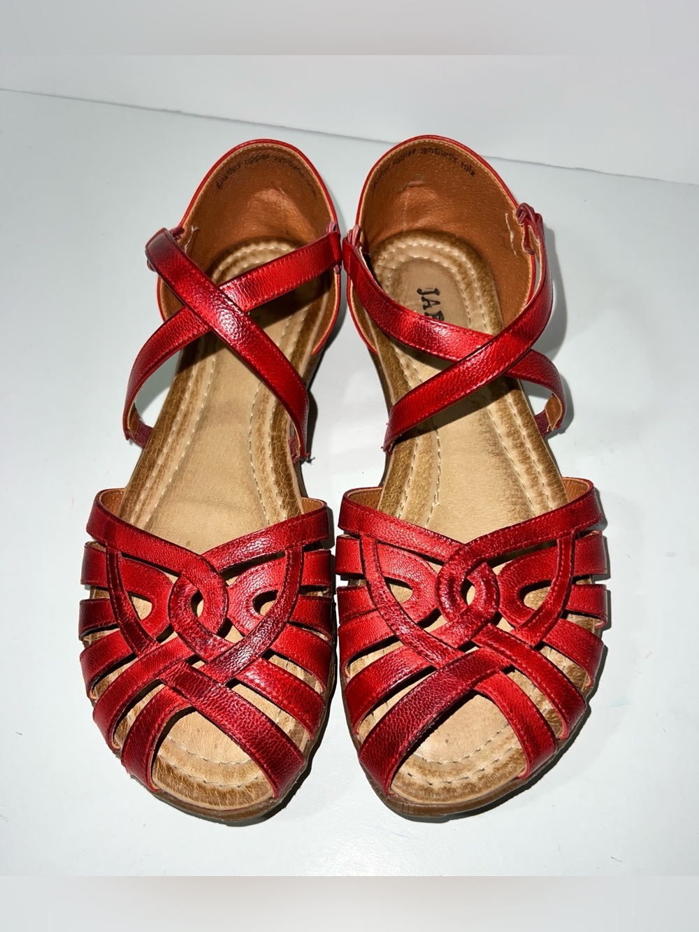 JAFA Red Leather Strappy Caged Flat Sandals Huarache Style Women's Size 39 / 8.5 - Picture 7 of 16